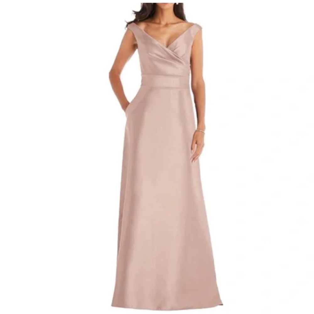 Alfred Sung D811S Toasted Sugar (Pink) Off-Shoulder Maxi Dress